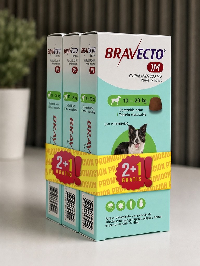 Combo 3 unidades Bravecto Mensual 200MG - 10 a 20KG