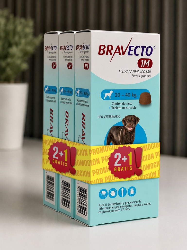 Combo 3 unidades Bravecto Mensual 400MG - 20 a 40KG